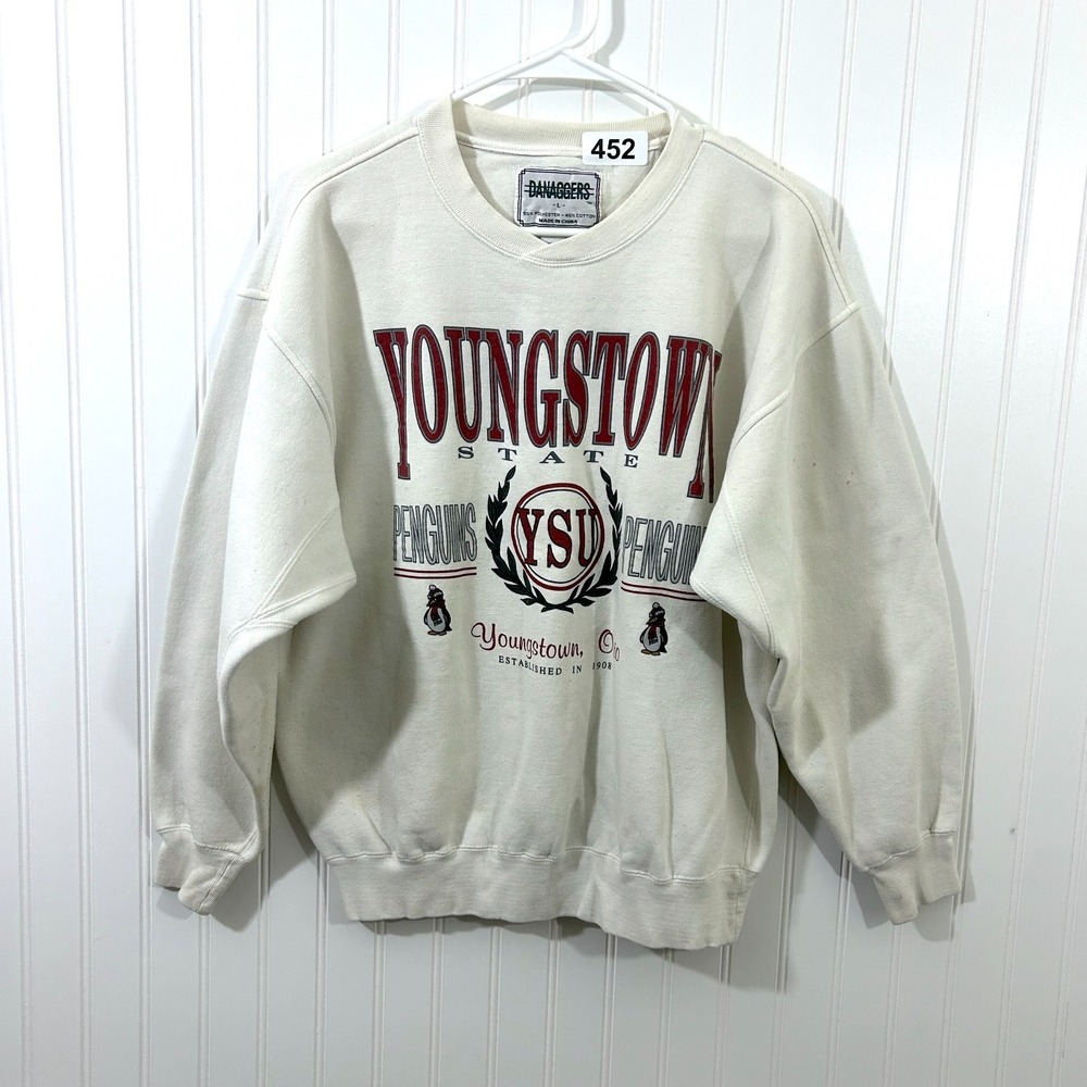 VTG Danaggers Youngstown State University Penguins Crewneck Sweatshirt Cream L